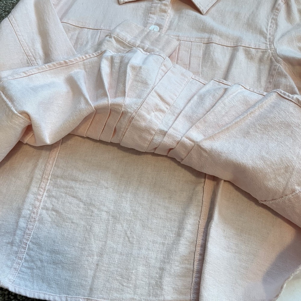 Linen Blend Button Up Shirt Sz L Pleated‎ Petal Pink Soft Girl Elevated Basic - Picture 13 of 13